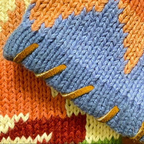 RALPH LAUREN COUNTRY 80’s HandKnit Native American Leather Whip Stitch Sweater M - Picture 4 of 14